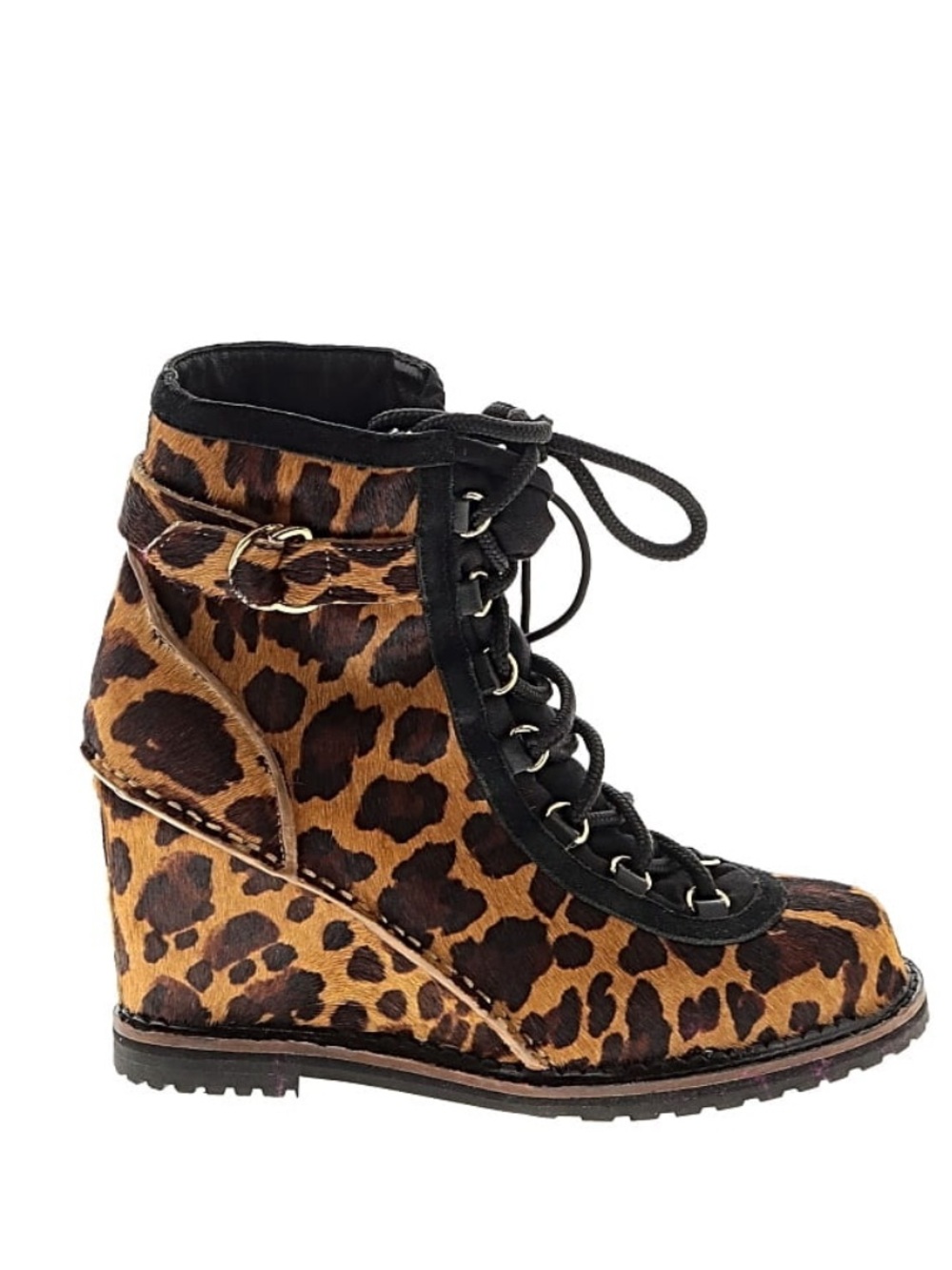 NWOT Diane von Furstenberg Leopard-Print Lace-Up Wedge Ankle Boots - size 7.5